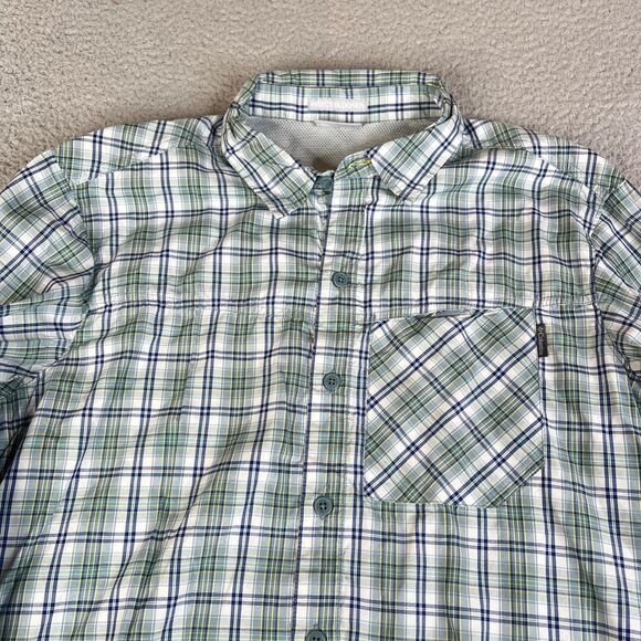 Columbia Shirt Mens M Green Plaid Button Roll Tab Vented Pocket Outdoor Hiking - Picture 2 of 16